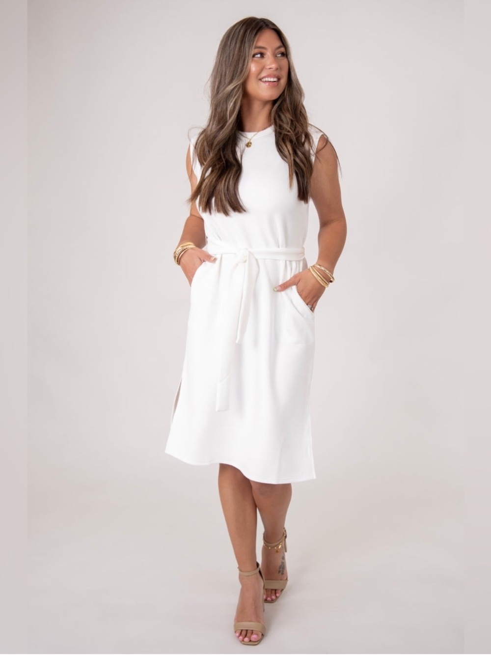 Spanx Air Essentials White Midi Tie-Waist Dress